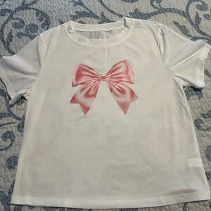 NWOT White T-Shirt with Pink Bow Jr Large